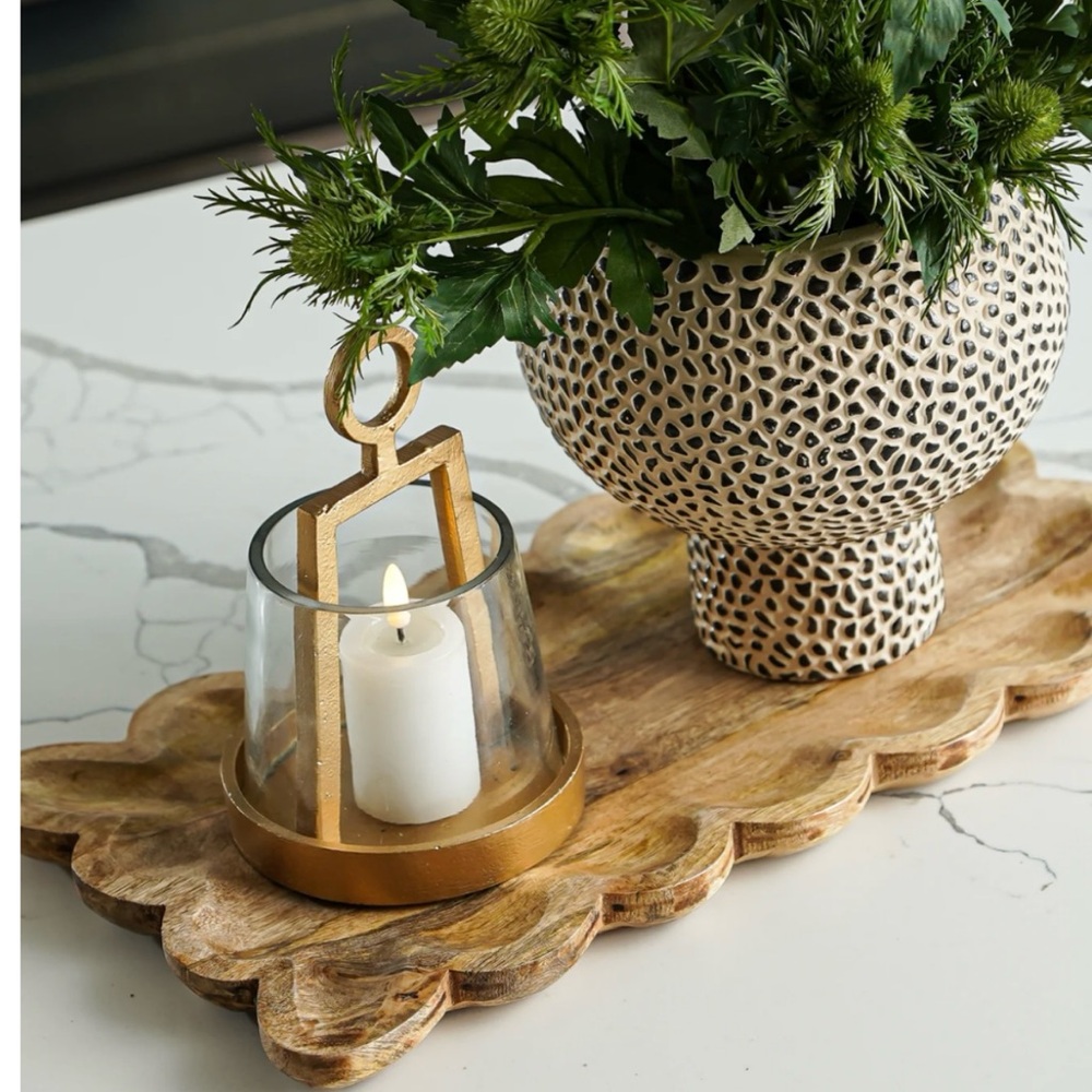 Scalloped wood tray -NEW